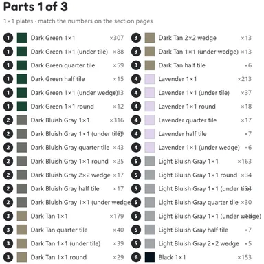 A parts list page from the build guide