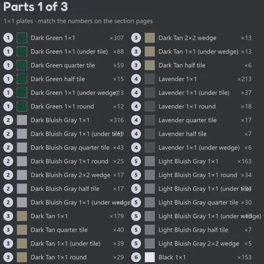 A parts list page from the build guide