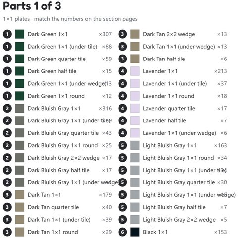 A parts list page from the build guide