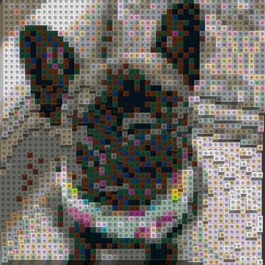 The same photo as a 3D relief mosaic