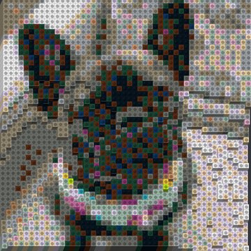 The same photo as a 3D relief mosaic